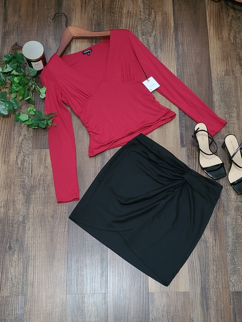 Dark Red Ruched Blouse